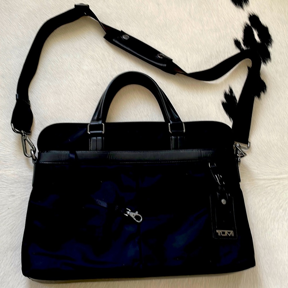 TUMI laptop briefcase with strap